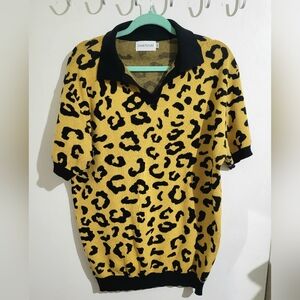 Leopard Print Knit Polo Shirt